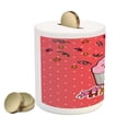 thumbnail image 2 of Birthday Piggy Bank, Pink Strawberry Flavor Cupcake Candle Face Bow Tie and Dots, Ceramic Coin Bank Money Box for Cash Saving, 3.6" X 3.2", Multicolor, by Ambesonne, 2 of 4