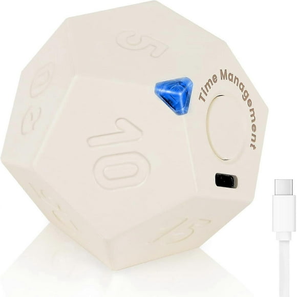 Pomodoro Timer, Rotating Cube Timer, Rechargeable Kitchen Timer with Vibration, 12-Sided Kids Learning Timer, Adjustable Sound Timer for Study