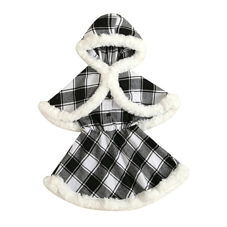 

Huakaishijie Kids Baby Girls Suit Set Plaid Round Neck Sleeveless Dress and Hooded Cloak Autum Dress Sets 2-7 Years