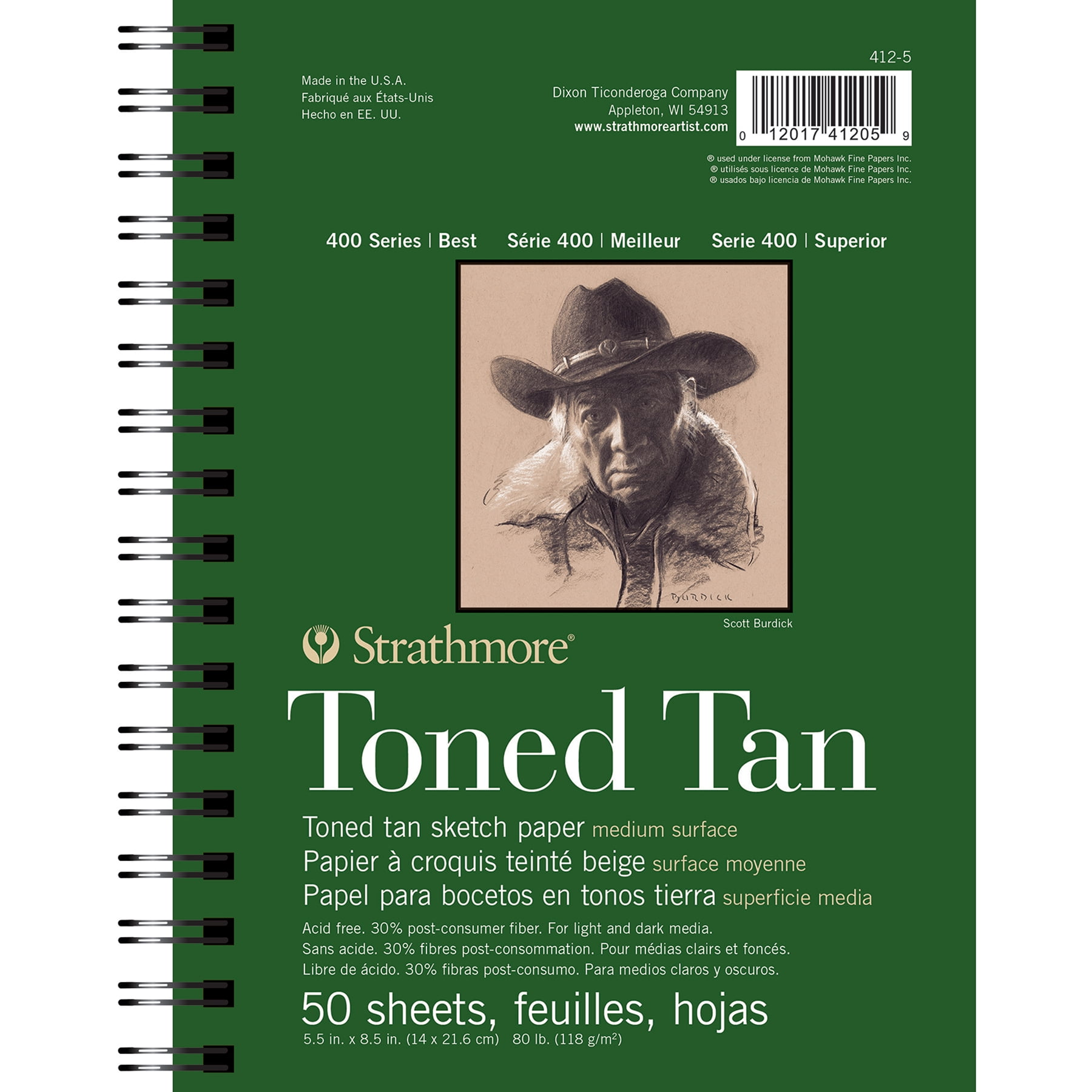 Strathmore 400 Series Sketch Pad, Recycled, Toned Tan, Side Wire Binding, 50 Sheet, 5.5x8.5 inch, Pack of 3