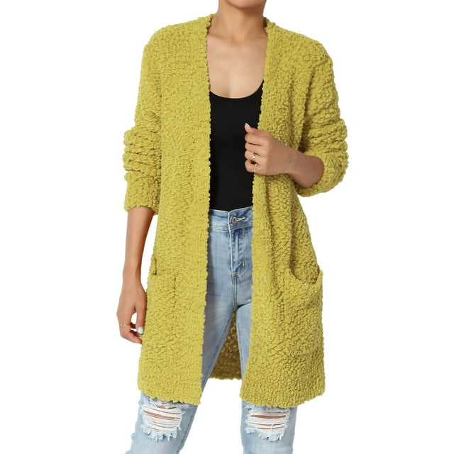 TheMogan Women's PLUS Loose Fit Popcorn Knit Long Sleeve Pocket Open Sweater Cardigan