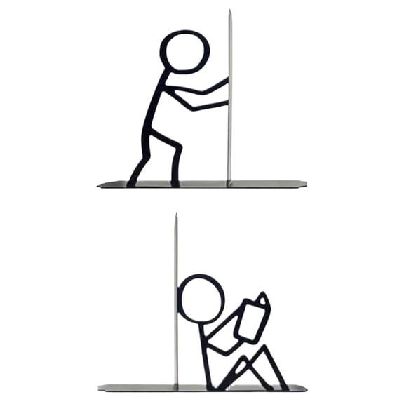 2Pcs Decorative Bookend with Stick Figure, Metal Stickman Bookend, Decorative Book Support for Office School Library and Book Lover Decor