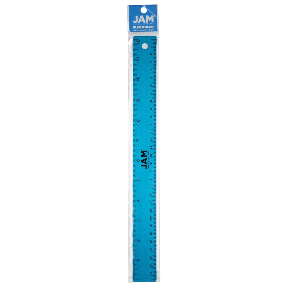 JAM Paper Stainless Steel Ruler, 12 Inches, Metal Ruler with Non-Skid Cork Backing, Blue Metallic, 12 Per Pack