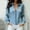 Light Blue, variant on Women's V Neck Zipper Front Denim Shirt Long Sleeve Slim Fit Casual Top Fashion Blouse for Spring Fall Winter Daily Wear Blue