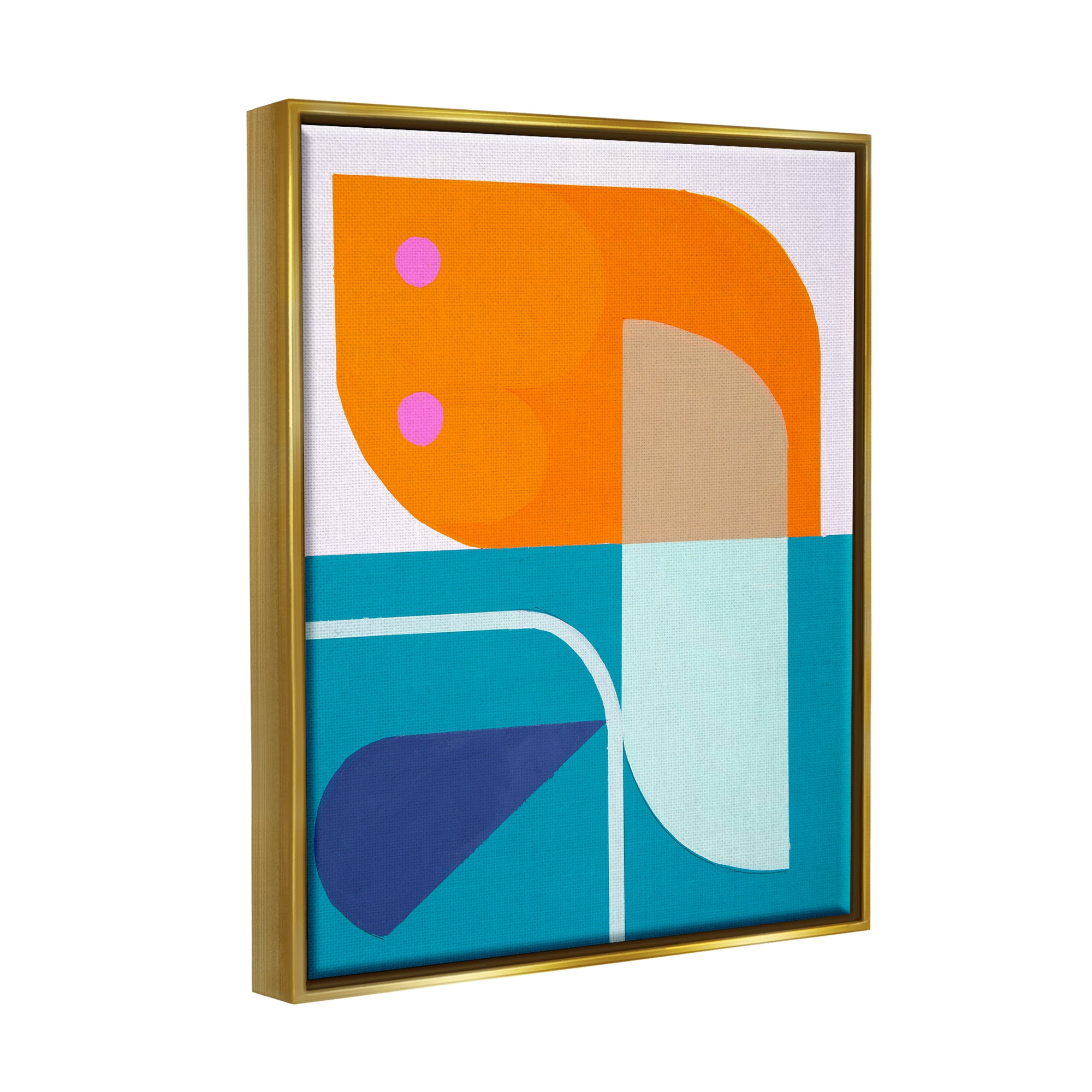 Stupell Industries Orange & Blue Contemporary Abstract Painting Gold Floater Framed Canvas Art Print Wall Art, 17 x 21
