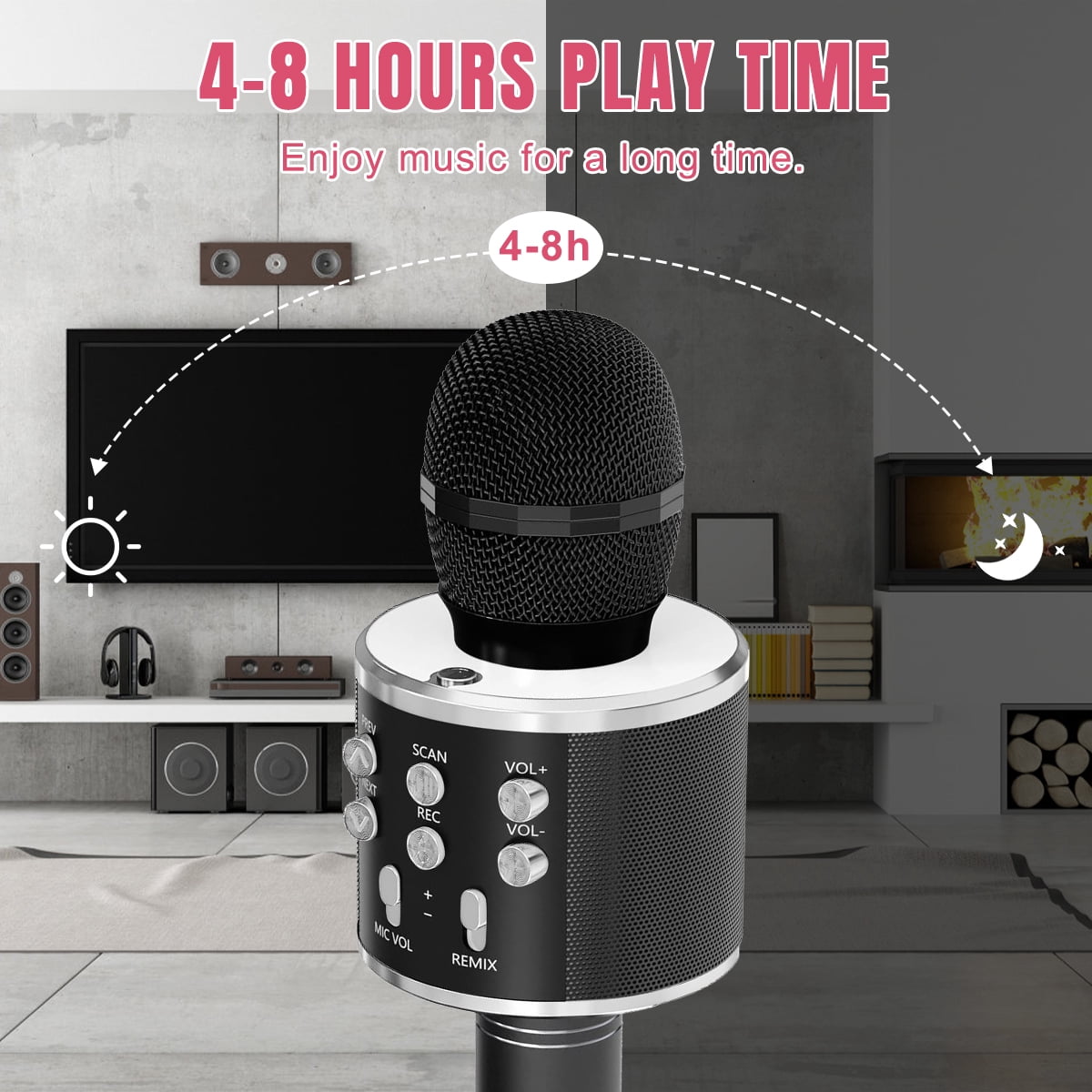 PayUSD Wireless Microphone for Kids Bluetooth Karaoke Microphone for adults 5-in-1 Portable Handheld Mic Speaker Birthday Christmas Gifts Toys for Girls Boys Adults All Age, Black