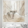 thumbnail image 1 of Cream Tapestry, Parisian Woman Sleeping with the View of Eiffiel Tower from Window Romance Skecthy Modern, Fabric Wall Hanging Decor for Bedroom Living Room Dorm, 5 Sizes, Cream, by Ambesonne, 1 of 1