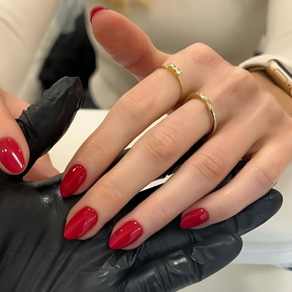 RAGUPEL 2026 New Red Press on Nails Short Oval, Almond Fake Nails Glue on Nails Short, Thick Acrylic Nails Press Ons, Gel Nails False Nails Short, Pure Color Gel Stick on Nails for Women in 24 Pcs