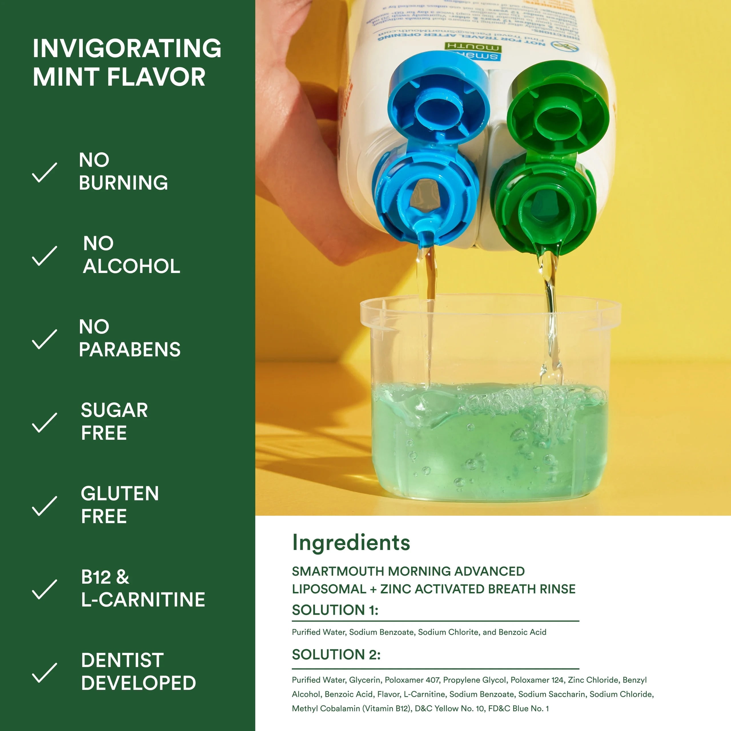 SmartMouth Advanced Liposomal Morning Mouthwash - All-Day Fresh Breath - Vitamin B12 & L-Carnitine - Dual-Solution Zinc-Activated Morning Mouthwash - Invigorating Mint Flavor - 16 fl oz Each, 3-Pack