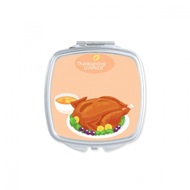 Happy Thanksgiving Day Turkey Pattern Square Mirror Portable Compact Pocket Makeup Double Sided Glass