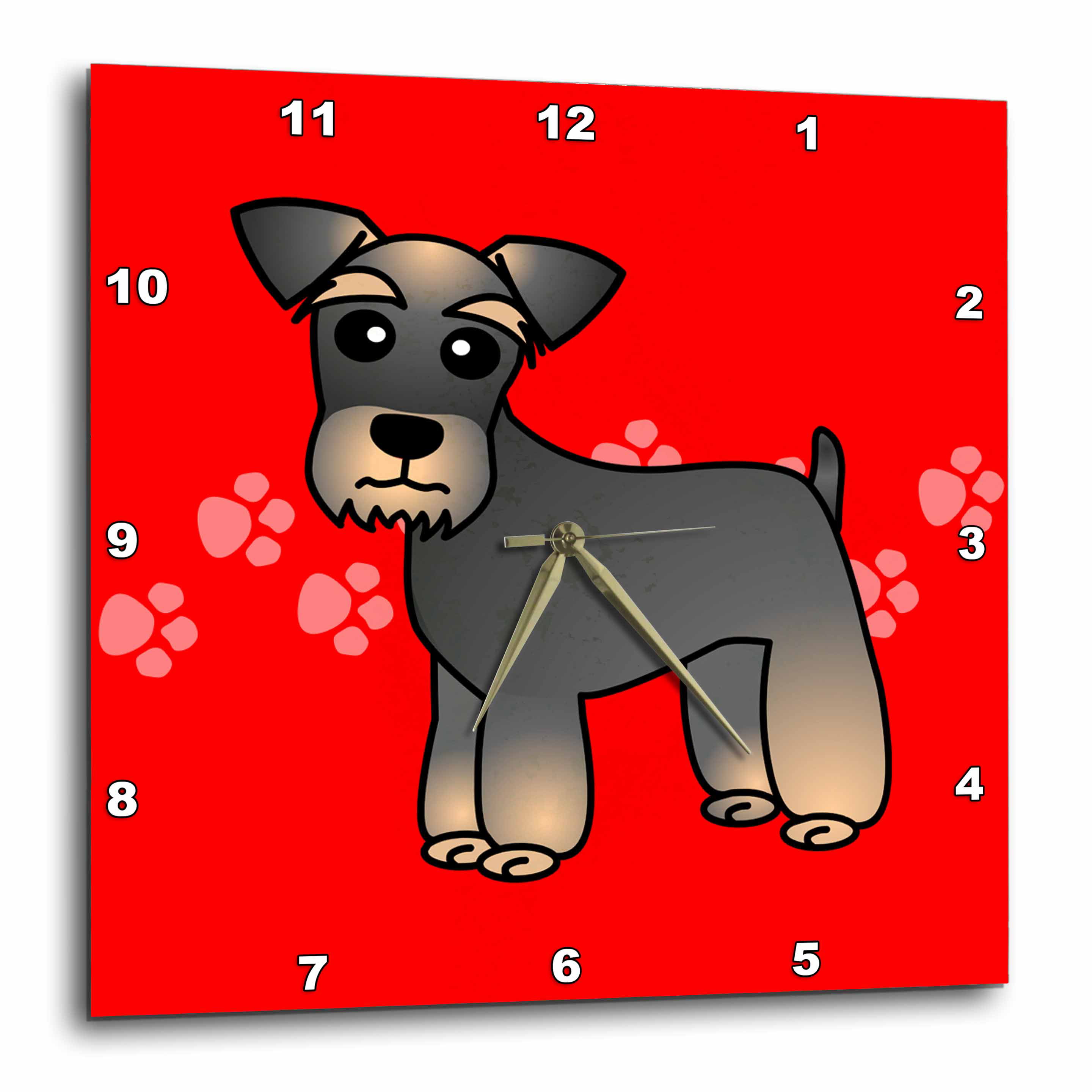 Salt and Pepper 10 by 10-Inch 3dRose dpp_40887_1 Miniature Schnauzer Banded Brown Base Coat Cartoon Dog Red with Pawprints Wall Clock 