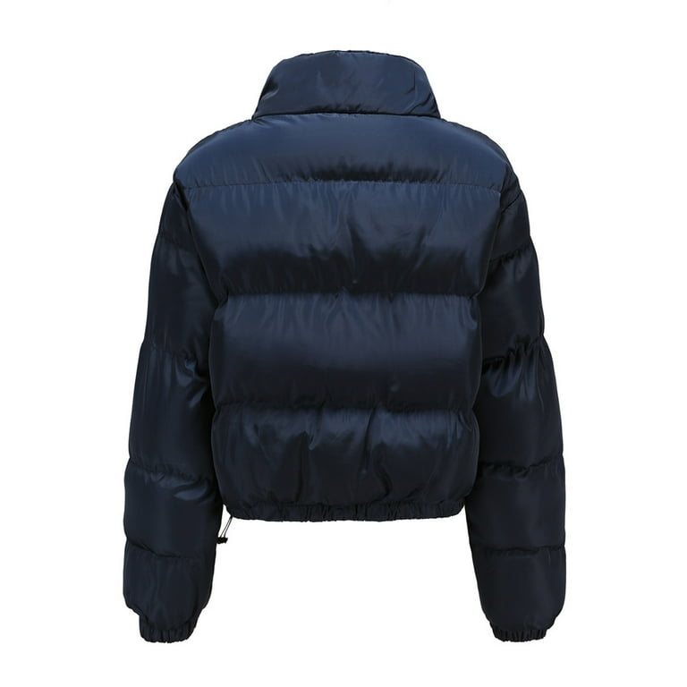 Fall Winter Savings Clearance 2024 TAGOLD Womens Coats Outwear Womens Warm Solid Hoodless Jacket Slim Winter Parkas Outwear Coats Dark Blue XL