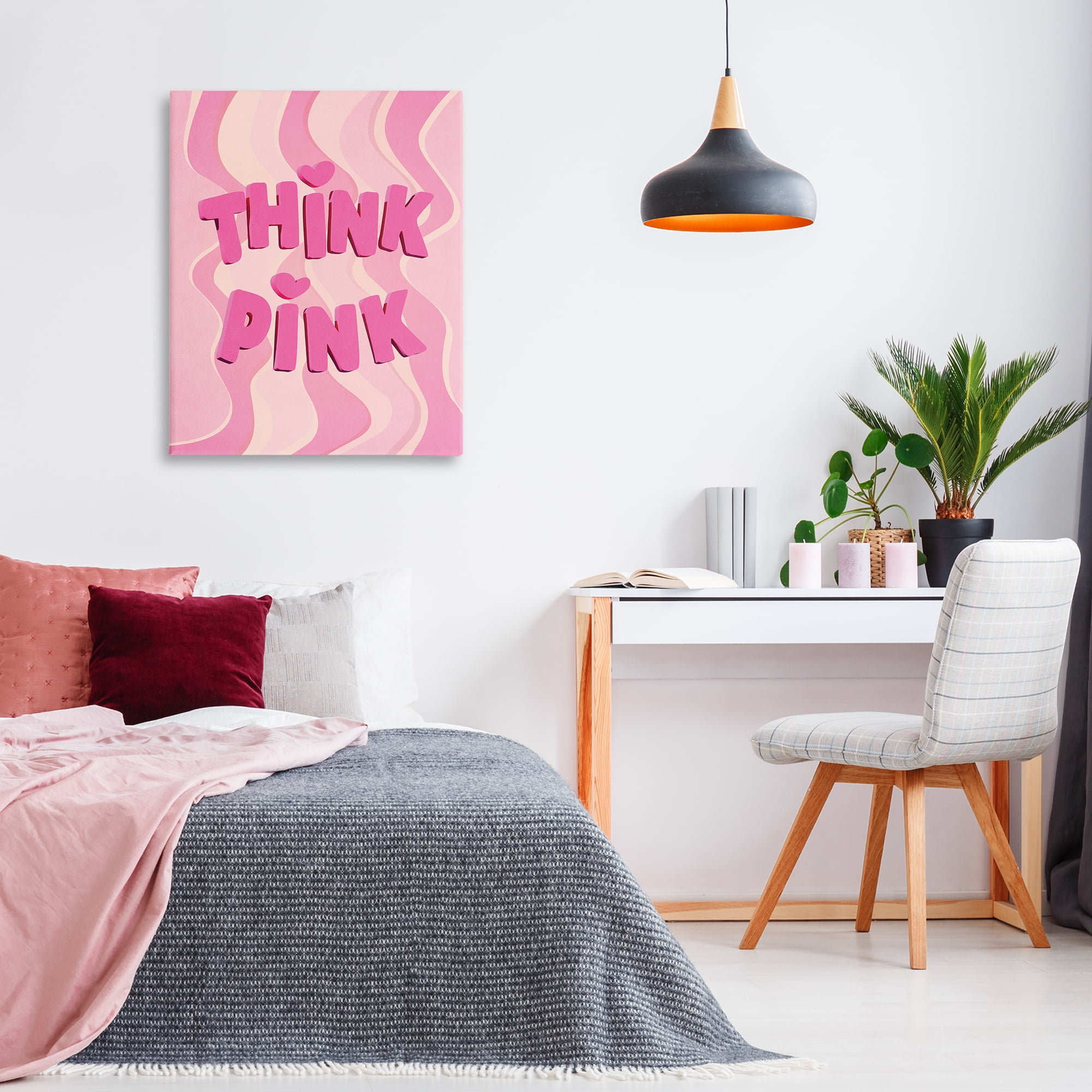 Stupell Industries Think Pink Wavy Pattern Text & Numbers Painting Wrapped Canvas Art Print Wall Art, 30 x 40