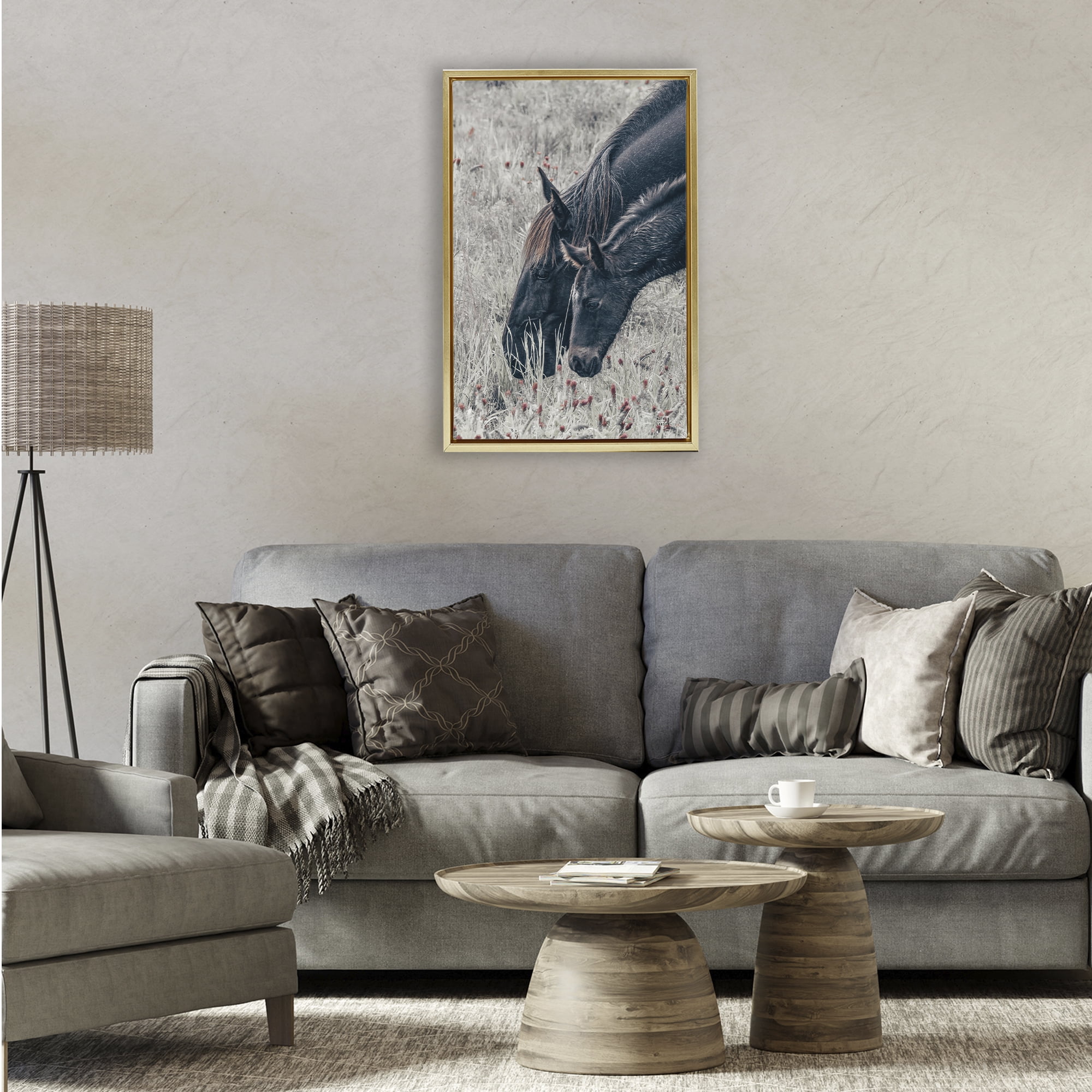 Stupell Industries New Graze Horses in Meadow Gold Framed Floater Canvas Wall Art, design by Nathan Larson