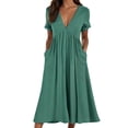 thumbnail image 2 of Dresses for Women UK Women's Summer Solid Color Short Sleeved Cotton Linen Waist Casual Maxi Dress Summer Dresses, 2 of 6