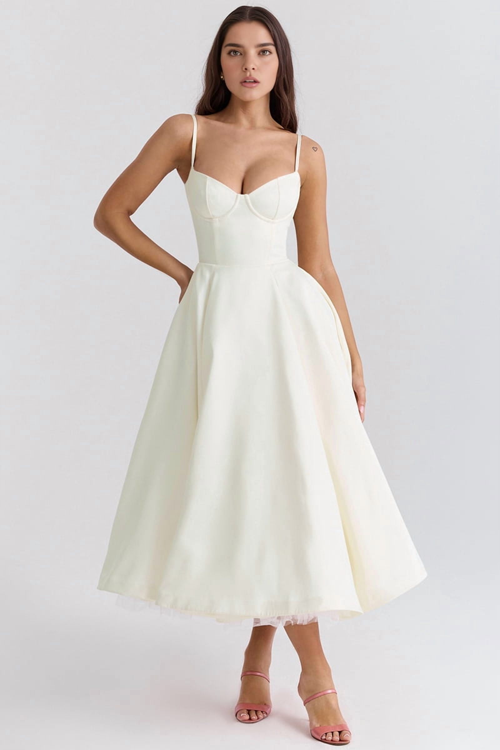 Wedding Guest Dresses for Women Spaghetti Straps Corset Homecoming Floral Lace Maxi Prom Dresses Cream White M