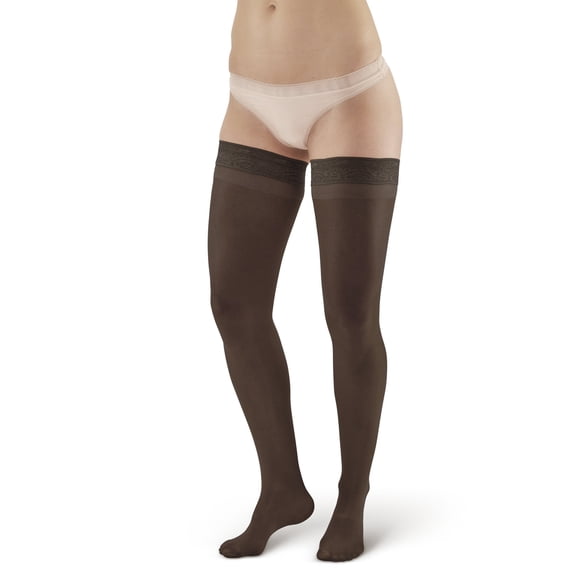 Ames Walker AW Style 74 Soft Sheer 8-15 mmHg Mild Compression Thigh High Stockings w/Band Black Xlarge
