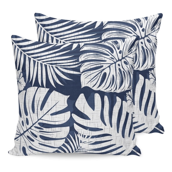 Pillow Covers 26x26 Set of 2, Palm Tree Monstera Throw Pillow Covers Decorative Couch Cushion Cover, Indigo Navy Leaf Boho Botanical Tropical Microfiber Soft Pillowcases for Bedroom Living Room Sofa