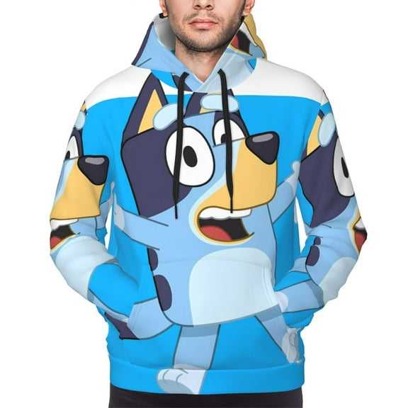 Saiise Bluey Men's Graphic Print Long Sleeve Drawstring Hoodie Pullover Sweatshirt-Small