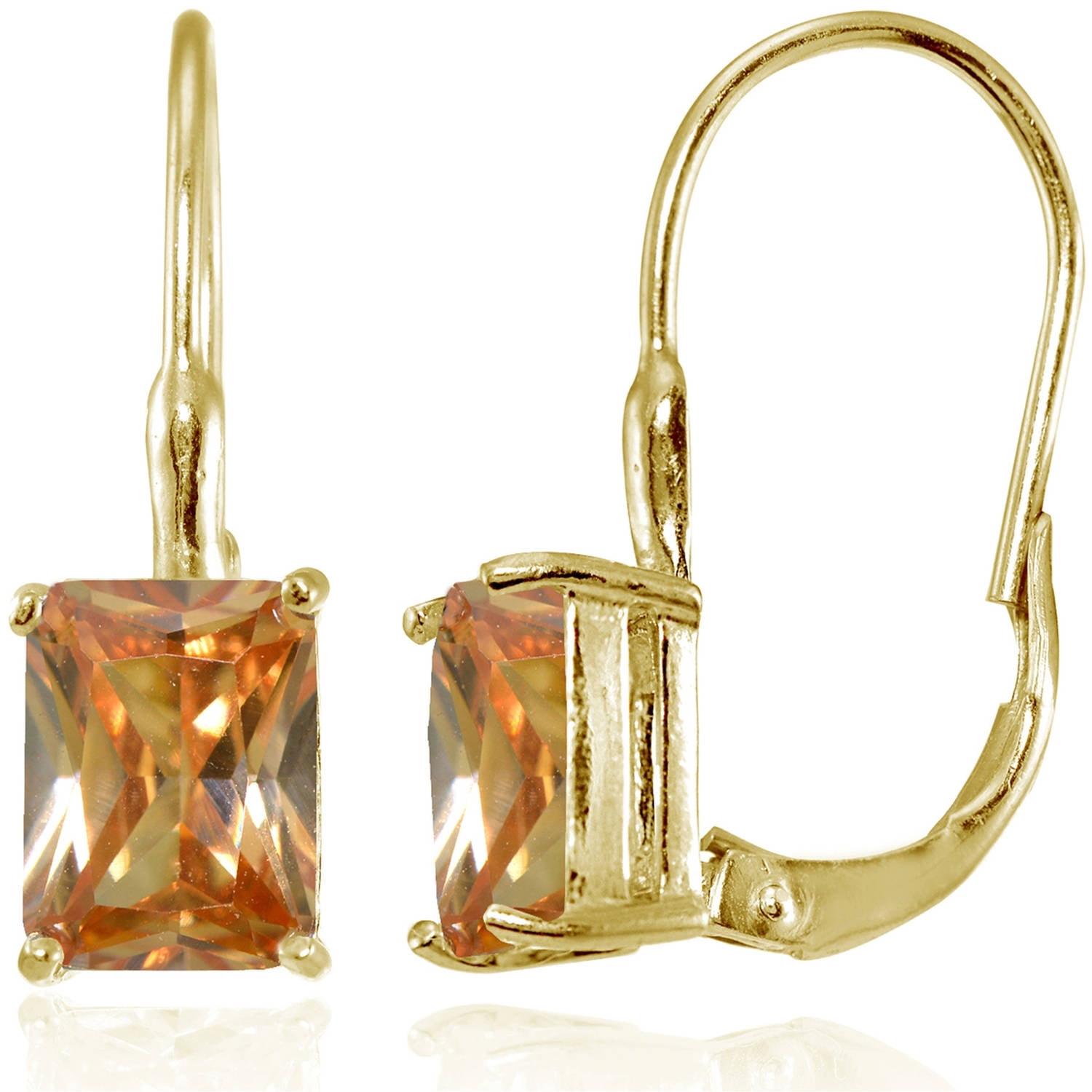 18k 14k Gold Golden Citrine Emerald-Cut Quartz  Earrings Hook or Leverback 