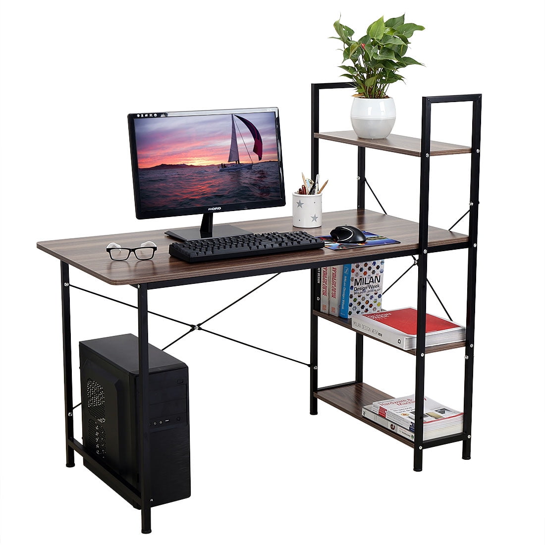 4 Tier Computer Desk Table Storage Shelf Rack with Metal Frame