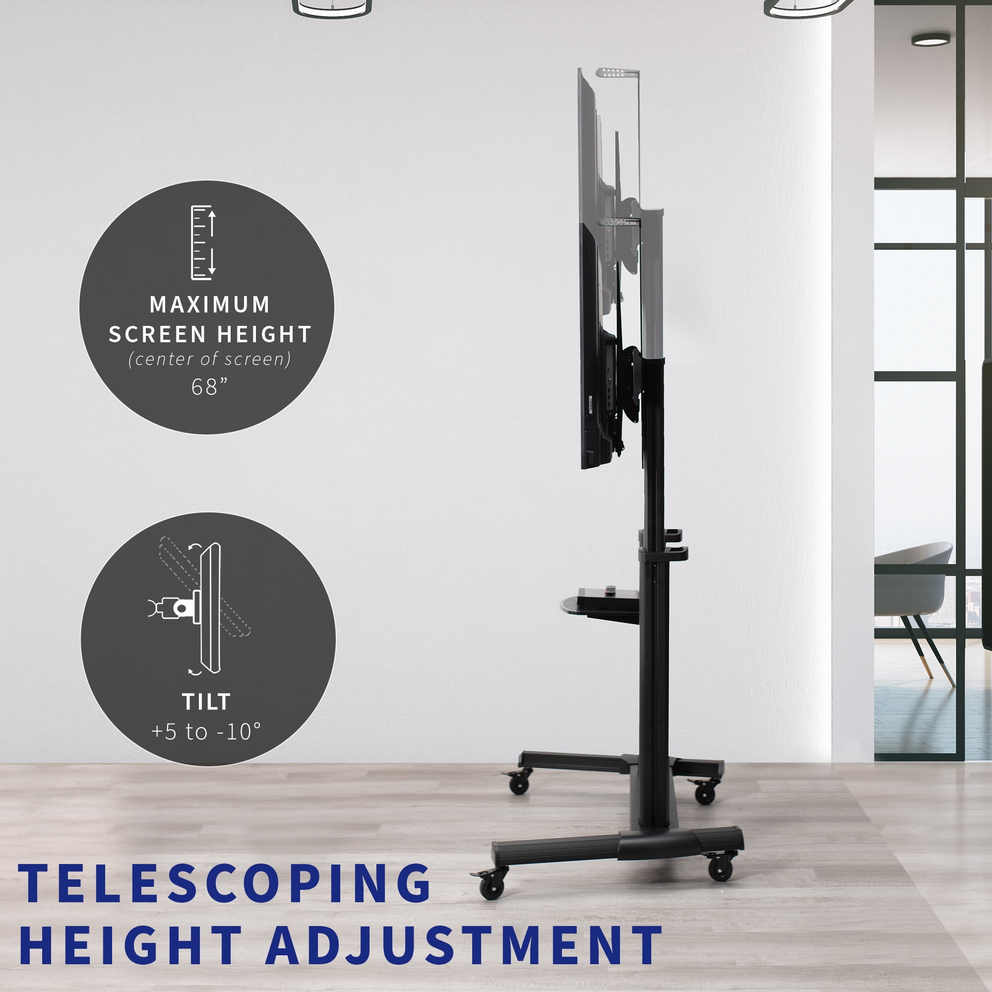 Black Ultra Heavy Duty Mobile Stand TV Cart Mount, Fits 32" to 100" Flat Screens