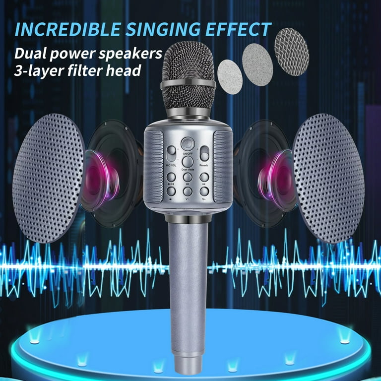 M100 - Bluetooth Karaoke Microphone, Carpool Karaoke Microphone, Bluetooth  Microphone Wireless, Portable Handheld Karaoke Mic and Speaker with LED