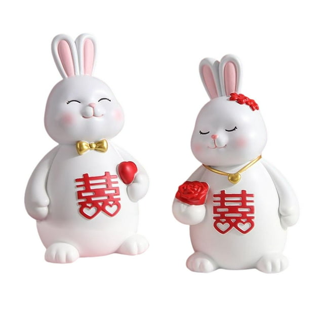 Adorno de conejo de pareja moderno, regalo de boda, figura de animal, estatua de conejo de resina Estilo C