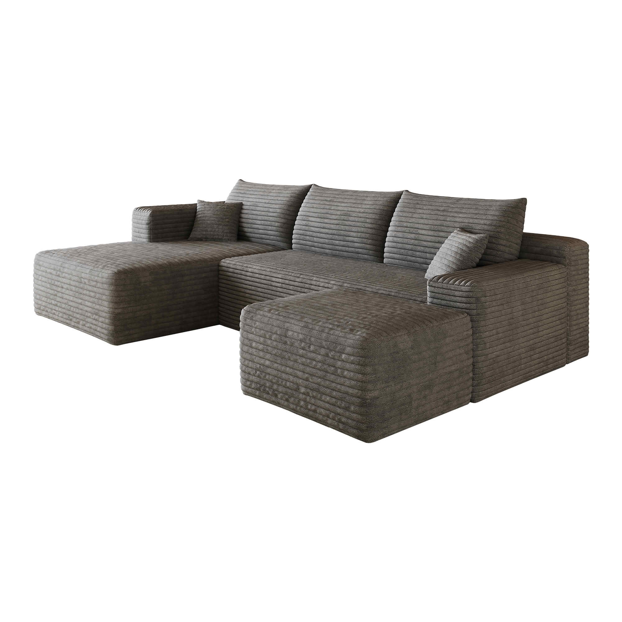MAYEERTY 103 Inch L‑Shaped Cloud Sectional Sofa with 1 Ottoman, Modern Minimalist Deep‑Seat Corner Couch, Plush Corduroy Upholstered Reversible Sofa, No‑Assembly Required for Living Room Apartment