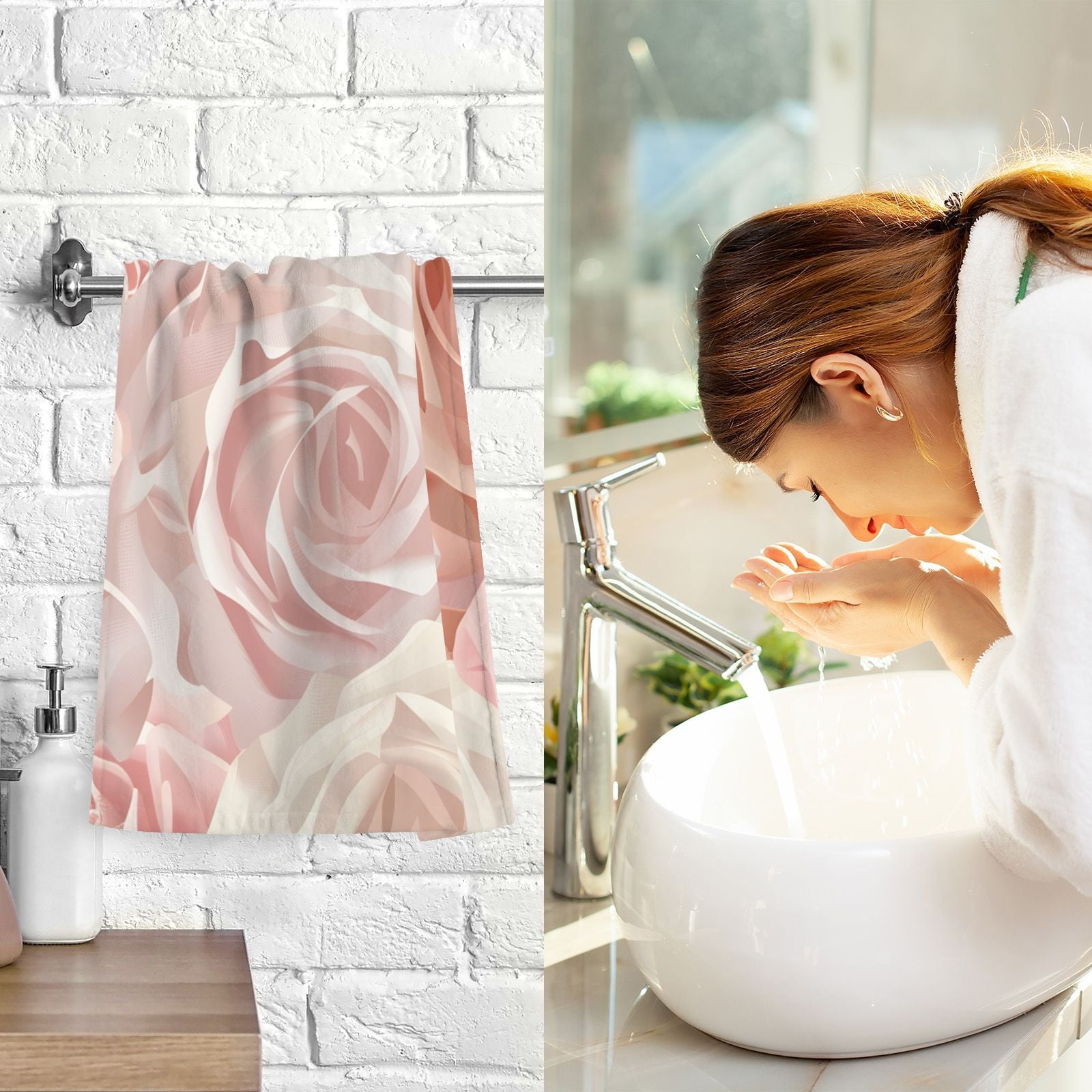 Roses Pink Hand Towel Bath Towels Face Towels Cotton Absorbent for Home Hotel Spa Swimming Yoga Sports Decorative Towel Set of 2