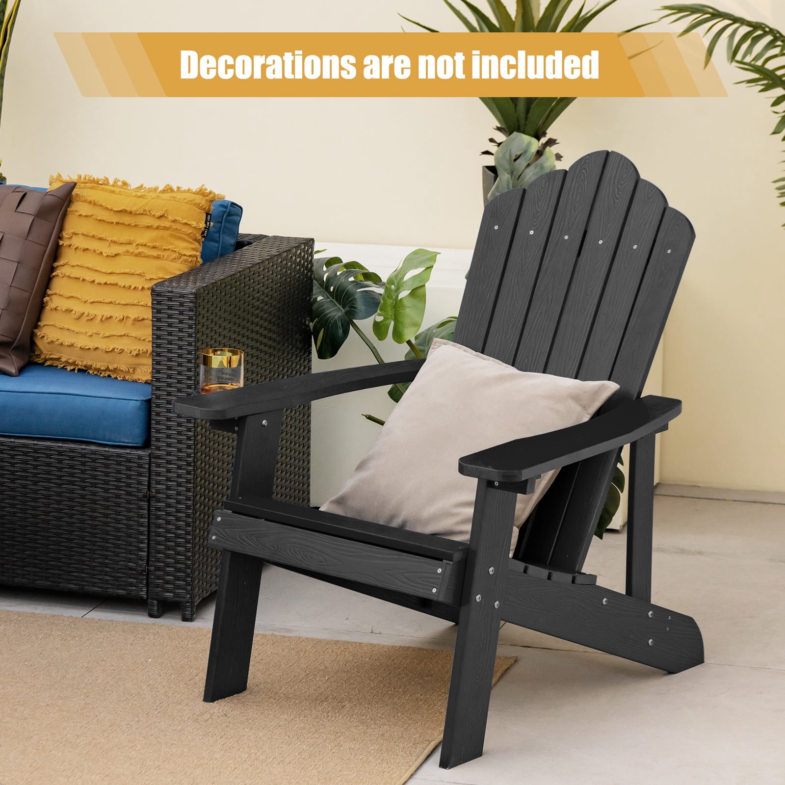 Costway Patio HIPS Adirondack Chair with Cup Holder Weather Resistant Outdoor 380 LBS Black
