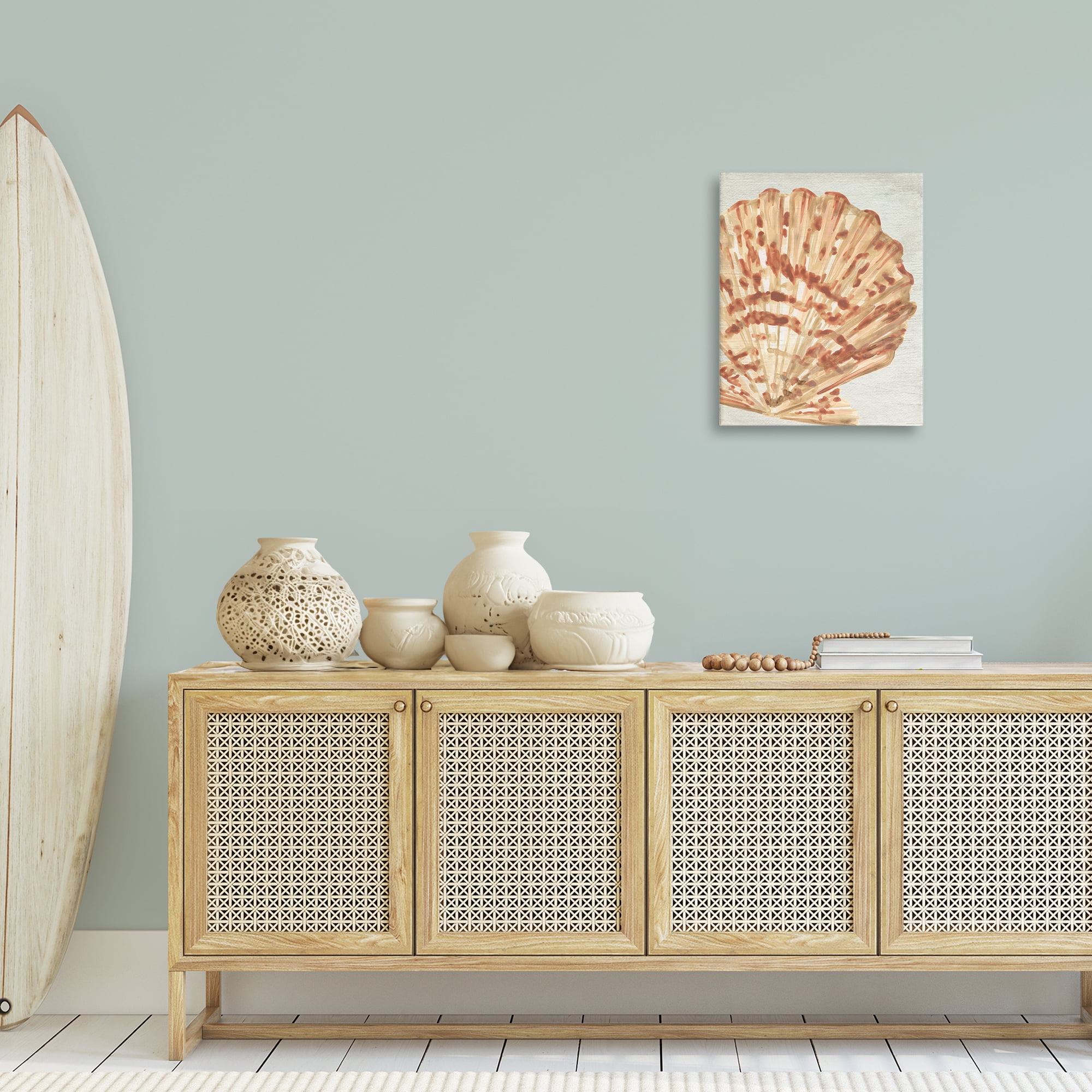 Stupell Industries Tan & Beige Clam Nautical & Beach Painting Wrapped Canvas Art Print Wall Art, 16 x 20