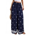 thumbnail image 2 of Women'S Wide Leg Palazzo Pants Boho Floral Trousers Flowy Beach Vacation Clothes Resort Wear Navy Blue XXL, 2 of 9