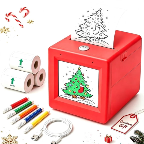 AI Sticker Printer for Kids, Mini Inkless Thermal Printer, Portable Voice Sticker Maker Machine for DIY Crafts, Journaling & Doodles, Birthday Toy Gift for Boys & Girls,Red