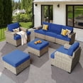 thumbnail image 4 of XIZZI Outdoor Patio Furniture Sets, 7 Pieces Outdoor Sectional wicker patio furniture with Cushion Ottoman, All-Weather Waterproof Outdoor Conversation set for Porch, Navy Blue, 4 of 9