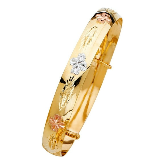 14K 3C Adjustable Bangle - 8"