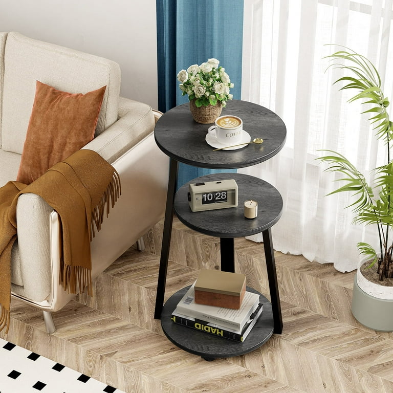 Biemlerfn Round End Table, 3-Tier Circle Nightstand with Metal