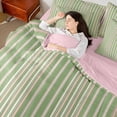 thumbnail image 5 of Castle Fairy Geometric Vertical Stripe King Bedding 7pcs,Minimalist Thin Line King Bed in a Bag,Sage Pink White,Reversible, 5 of 7