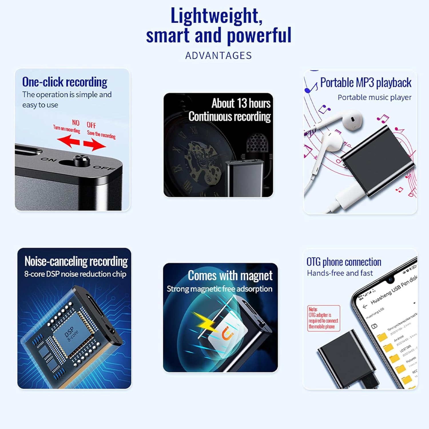 Recordix Magnetic Voice Recorder, Mini Magnetic Voice Recorder with Playback, Smart Voices Recorders for Lectures Meetings Interviews Travel Business