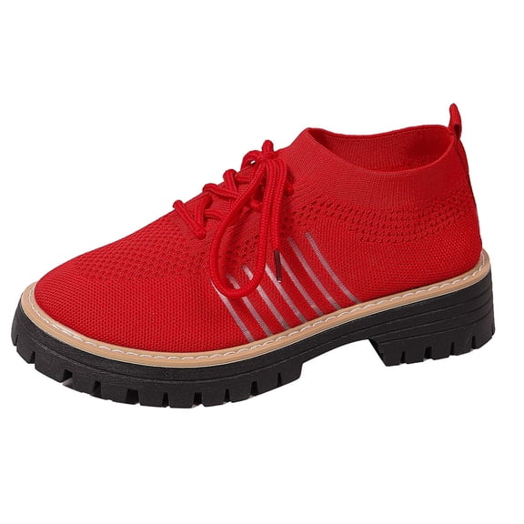 Womens Shoes,Lace Up Casual Sneakers Breathable Platform Shoes Fashion Athletic Flat Walking Footwear Lightweight Comfortable Everyday Wear,Shoes for Women,Red,7.5