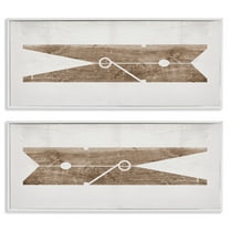 Stupell Industries Minimal Laundry Clothespins Abstract Painting White Framed Art Print Wall Art, 30 x 13, Set of 2
