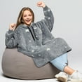 thumbnail image 2 of PAVILIA Wearable Blanket Sweatshirt for Kids Boy Girl, Warm Cozy Giant Hoodie with Two Pockets and Long Sleeves, Fleece Sherpa Oversized Hooded Blanket Pullover Gift for Teens Youths, Glow Star Gray, 2 of 7