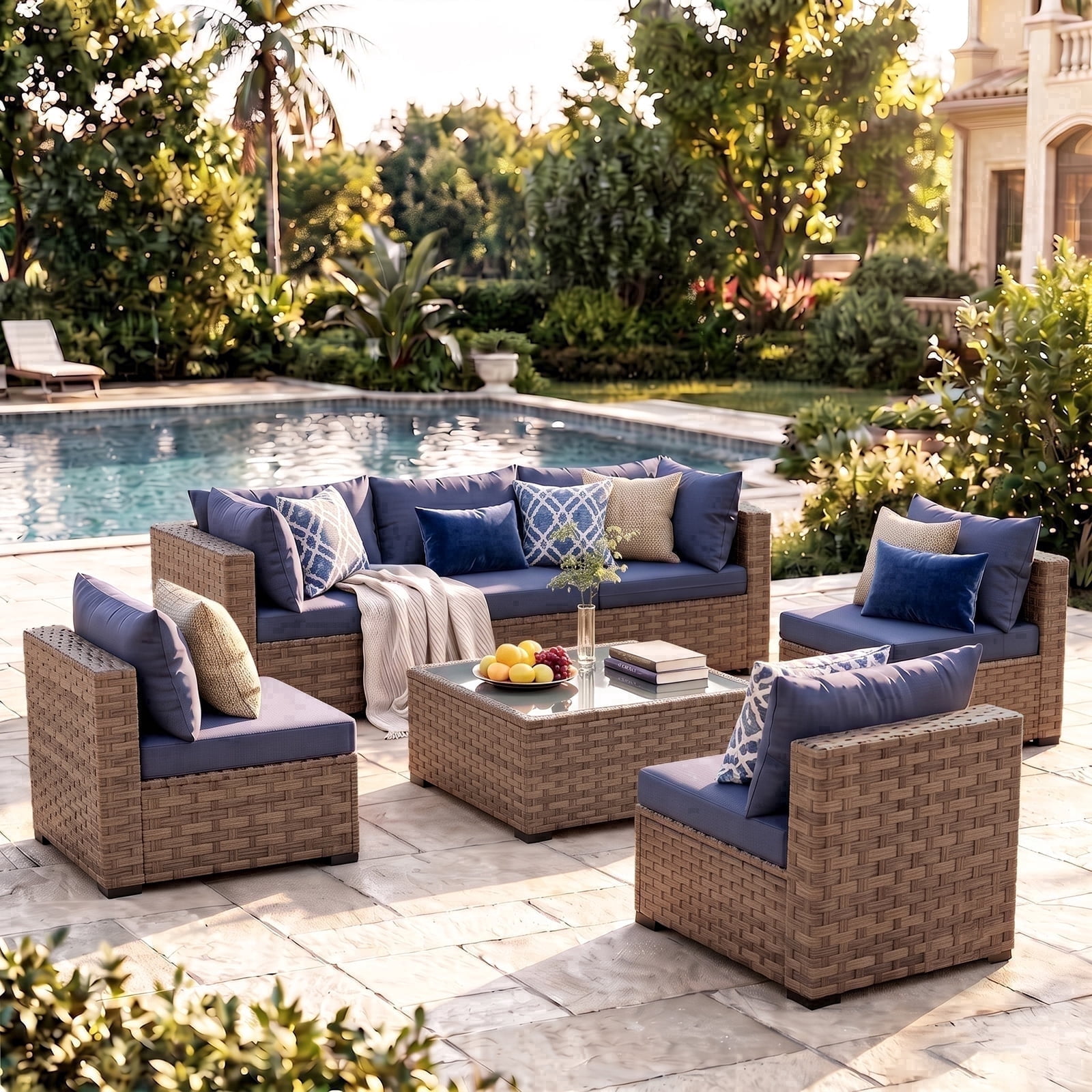 Gymax 4-Piece Outdoor Acacia Wood Patio Furniture Conversation Set