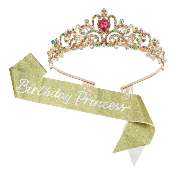 Corona de tiara de cumpleaños Unique Bargains tono dorado