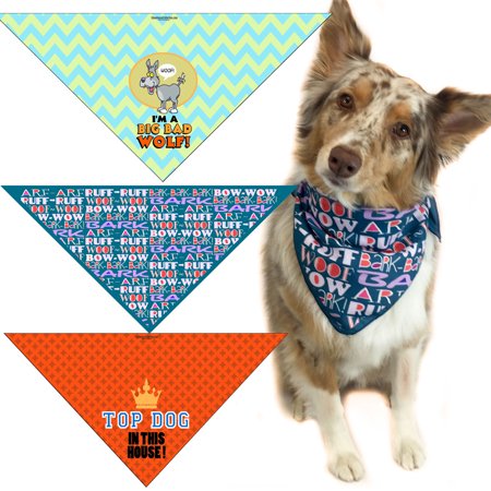 Set Of 3 Dog Bandanas Big Bad Wolf Bark Bark Woof Woof