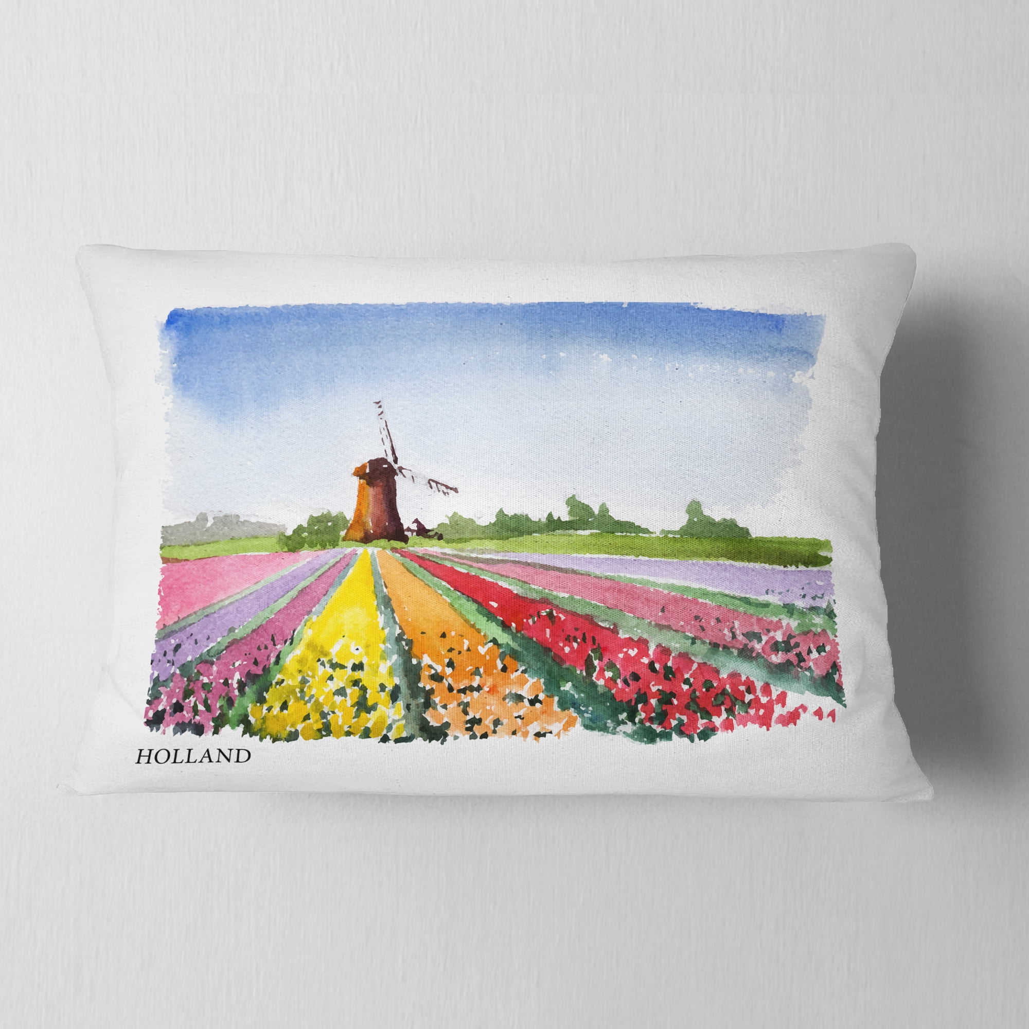 Designart Holland Vector Illustration - Cityscape Painting Throw Pillow - 12x20