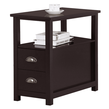 Yaheetech Chairside Table With 2 Drawer And Shelf Narrow Nightstand For Living Room Espresso Rustic Yaheetech Chairside Table With 2 Drawer And Shelf Narrow Nightstand For Living Room Espresso Rustic