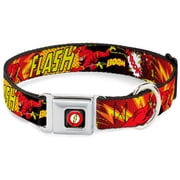 DC Comics Pet Collar, Dog Collar Metal Seatbelt Buckle, The Flash Boom Kaboom, 9.5 to 13 Inches 1.0 Inch Wide