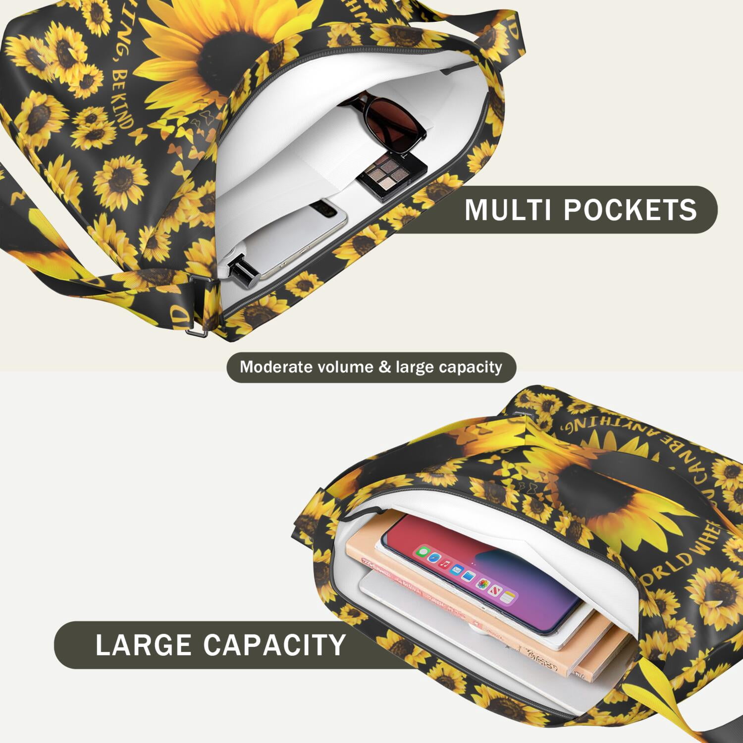 Boho Chic Sunflower and Butterfly Crossbody Bag - Lightweight Fashionable Purse for Women