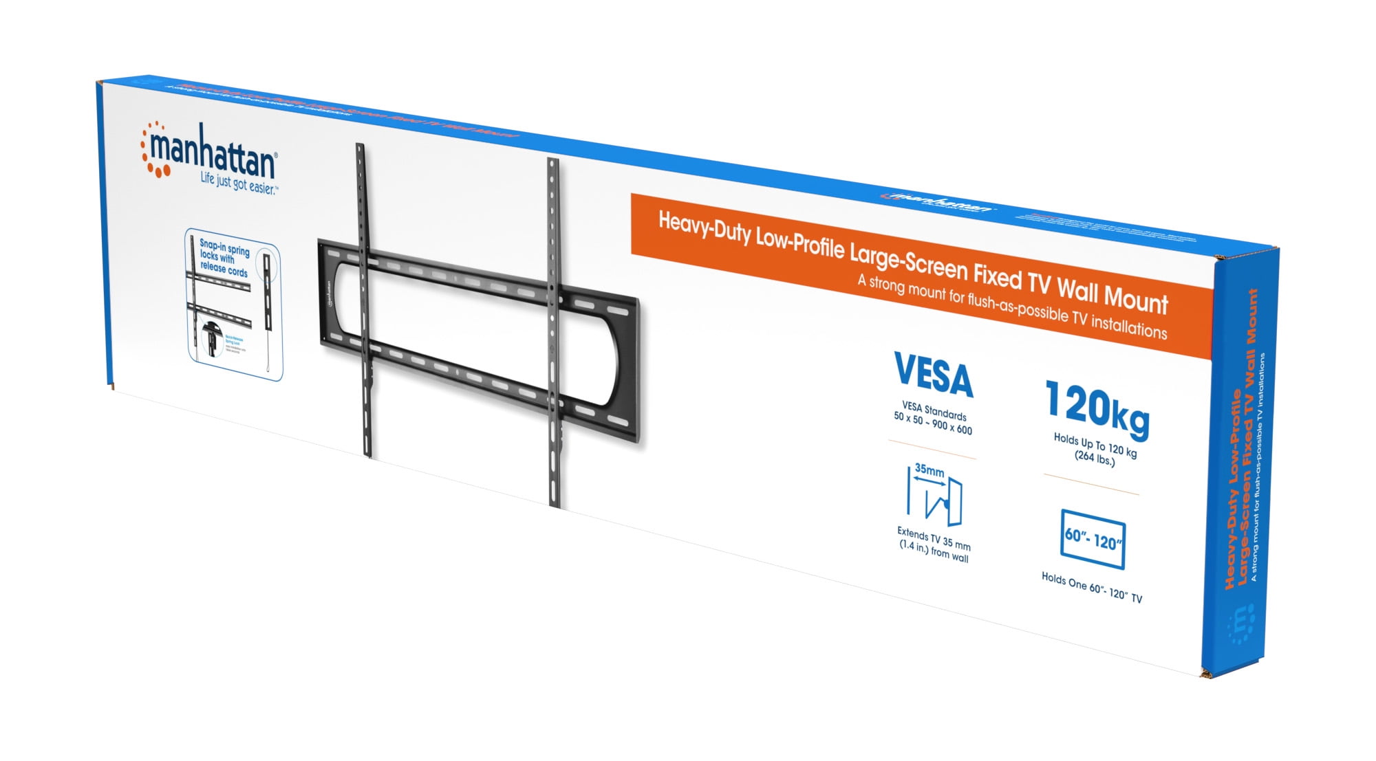 Manhattan Heavy-Duty Low-Profile 120" TV Wall Mount | Ultra Slim | Carries up to 264 lbs. | Reinforced Steel